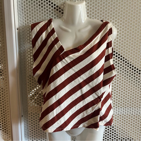 Anthropologie Dulcina Asymmetrical Top Size Small in Rust and White Stripes - Picture 3 of 12